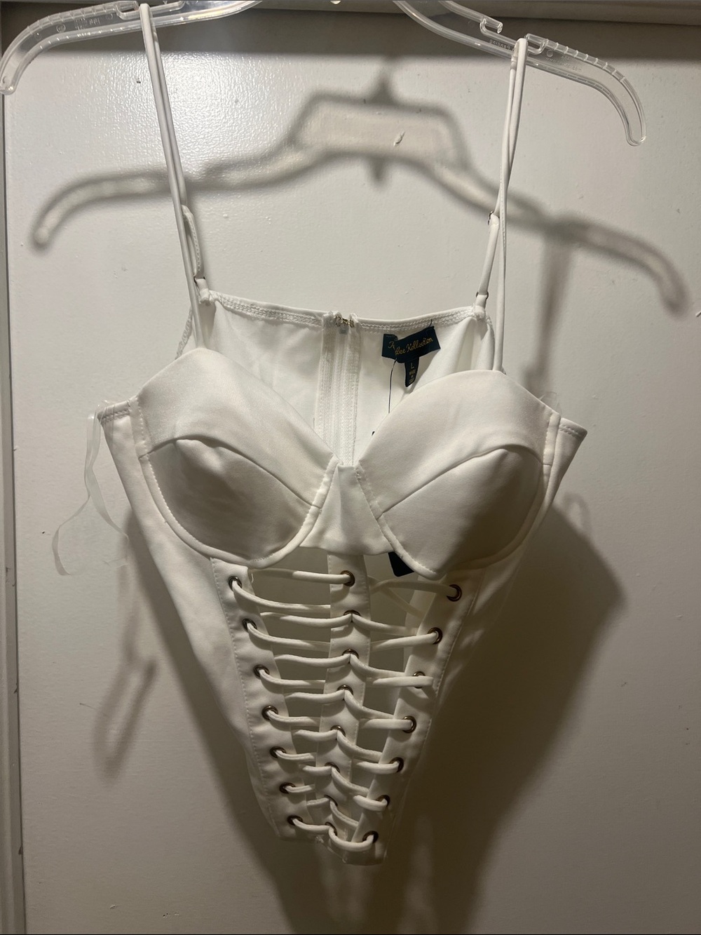Reformation White Lace-Up Corset Bodysuit